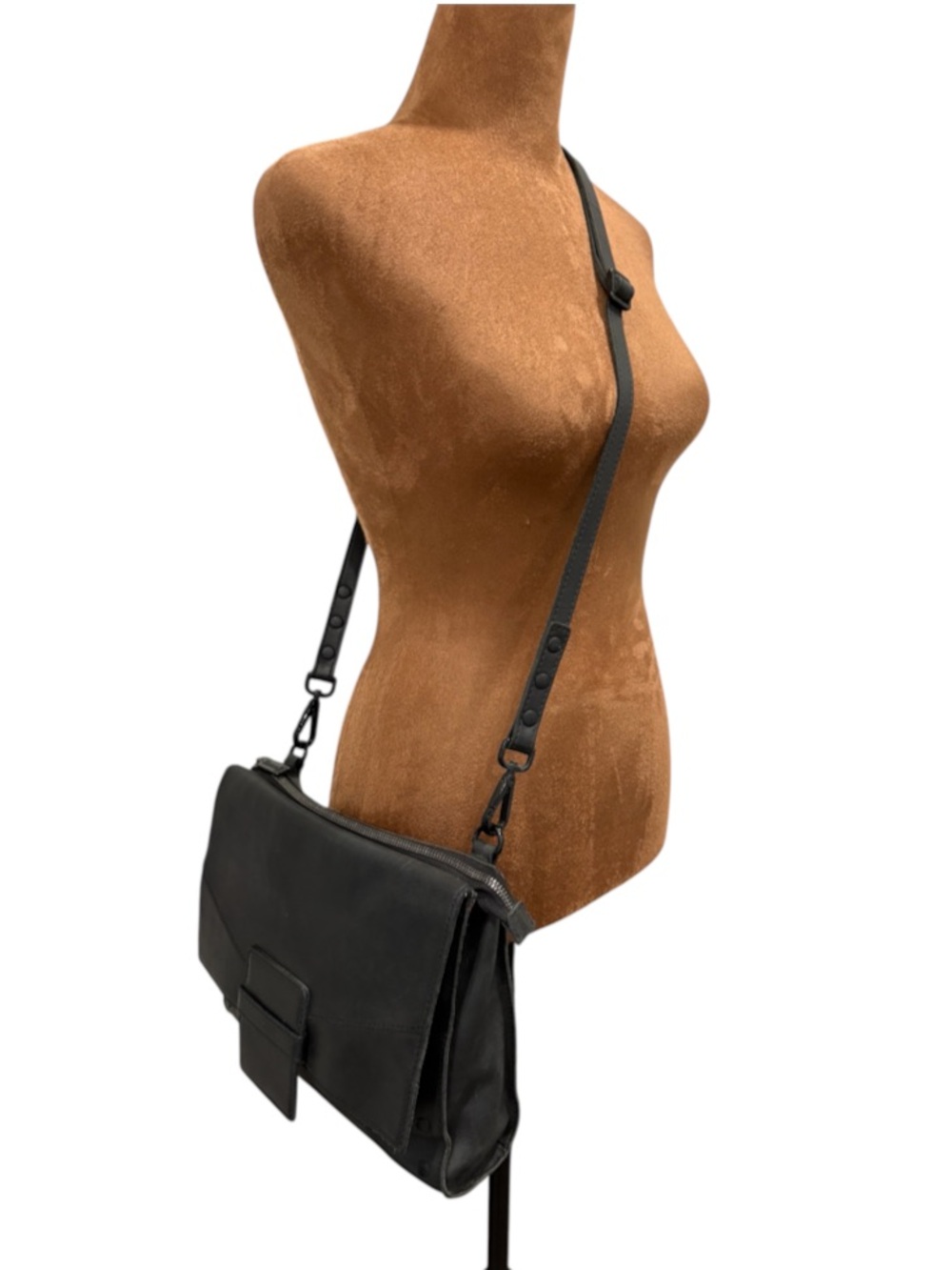 Hammitt LA Black Leather Edgy Messenger Crossbody Bag Red Interior $425 - Picture 7 of 11